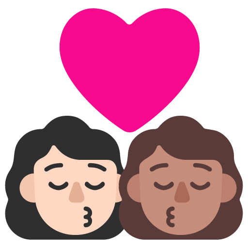 Microsoft design of the kiss: woman woman light skin tone medium skin tone emoji verson:Windows-11-22H2
