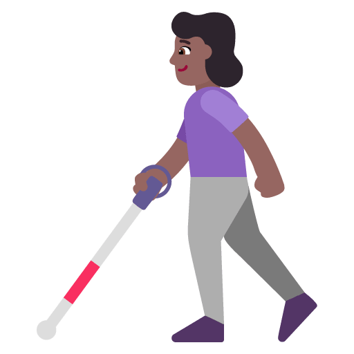 Microsoft design of the woman with white cane: medium-dark skin tone emoji verson:Windows-11-22H2