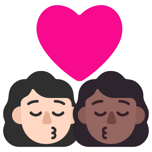 Microsoft design of the kiss: woman woman light skin tone medium-dark skin tone emoji verson:Windows-11-22H2