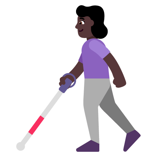 Microsoft design of the woman with white cane: dark skin tone emoji verson:Windows-11-22H2