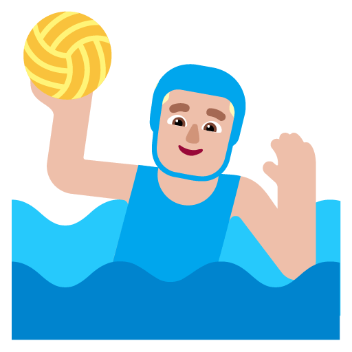 Microsoft design of the man playing water polo: medium-light skin tone emoji verson:Windows-11-22H2