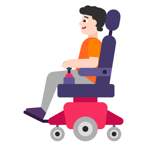 Microsoft design of the person in motorized wheelchair: light skin tone emoji verson:Windows-11-22H2