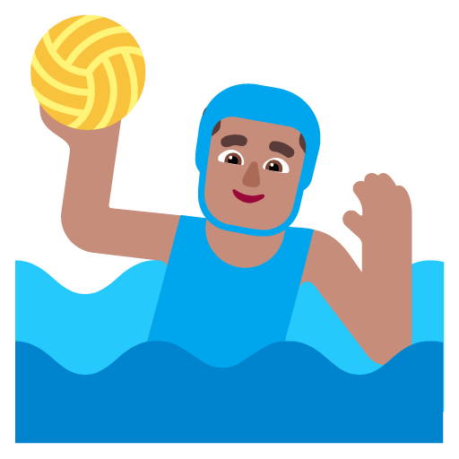 Microsoft design of the man playing water polo: medium skin tone emoji verson:Windows-11-22H2