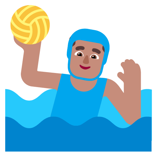 Microsoft design of the man playing water polo: medium skin tone emoji verson:Windows-11-22H2