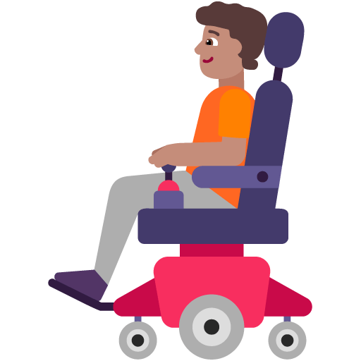 Microsoft design of the person in motorized wheelchair: medium skin tone emoji verson:Windows-11-22H2