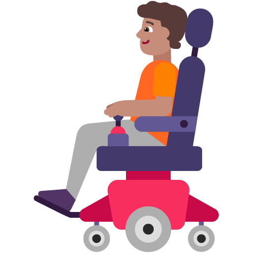 Microsoft design of the person in motorized wheelchair: medium skin tone emoji verson:Windows-11-22H2