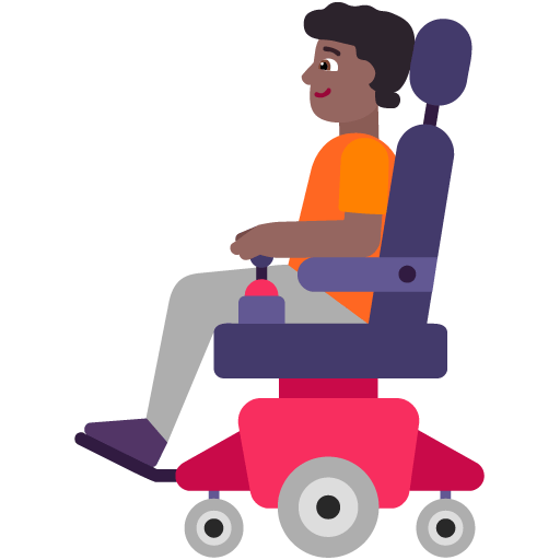 Microsoft design of the person in motorized wheelchair: medium-dark skin tone emoji verson:Windows-11-22H2