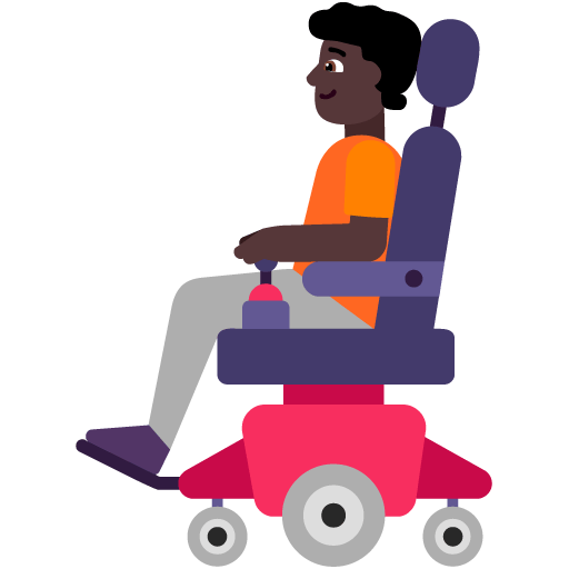Microsoft design of the person in motorized wheelchair: dark skin tone emoji verson:Windows-11-22H2