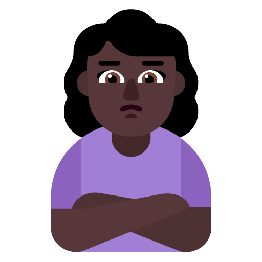Microsoft design of the woman pouting: dark skin tone emoji verson:Windows-11-22H2