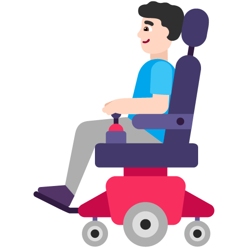 Microsoft design of the man in motorized wheelchair: light skin tone emoji verson:Windows-11-22H2