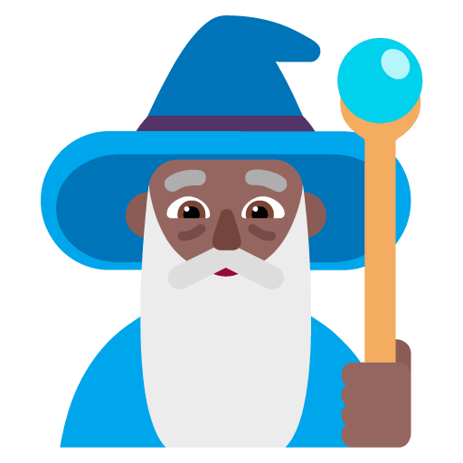 Microsoft design of the man mage: medium-dark skin tone emoji verson:Windows-11-22H2