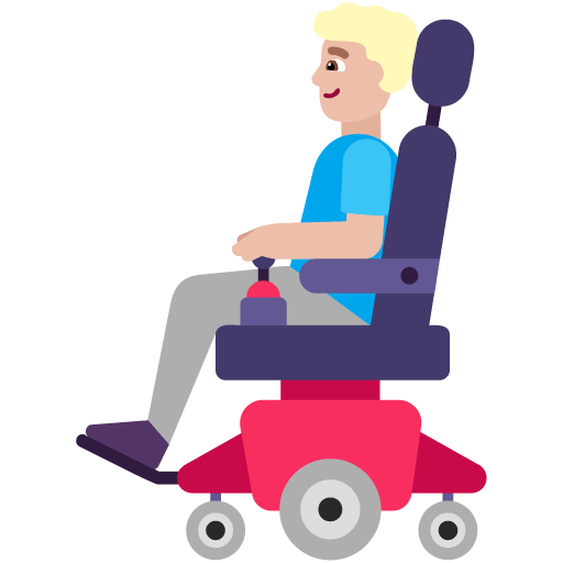 Microsoft design of the man in motorized wheelchair: medium-light skin tone emoji verson:Windows-11-22H2