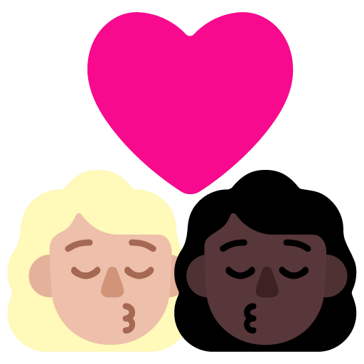 Microsoft design of the kiss: woman woman medium-light skin tone dark skin tone emoji verson:Windows-11-22H2