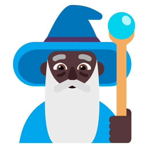 Microsoft design of the man mage: dark skin tone emoji verson:Windows-11-22H2