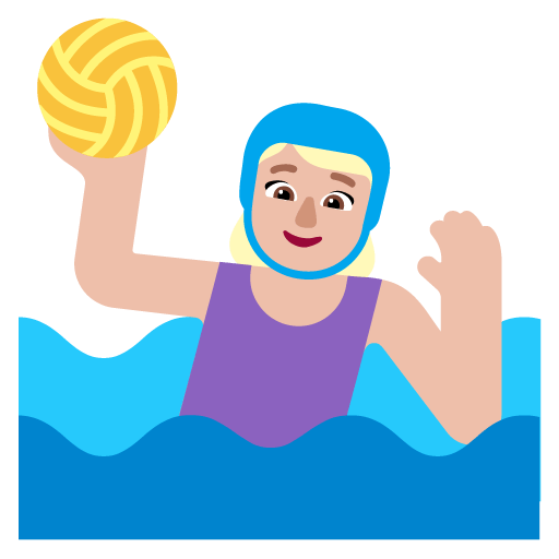 Microsoft design of the woman playing water polo: medium-light skin tone emoji verson:Windows-11-22H2