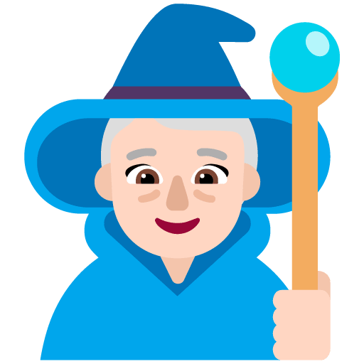 Microsoft design of the woman mage: light skin tone emoji verson:Windows-11-22H2
