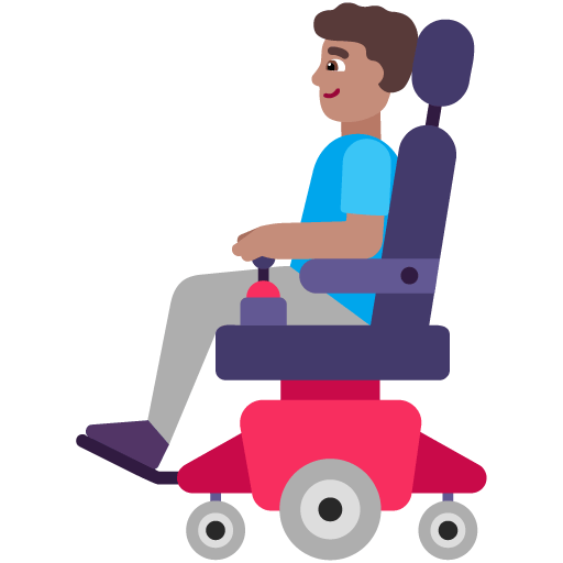 Microsoft design of the man in motorized wheelchair: medium skin tone emoji verson:Windows-11-22H2