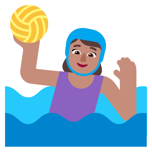 Microsoft design of the woman playing water polo: medium skin tone emoji verson:Windows-11-22H2
