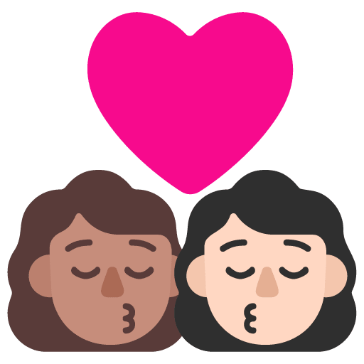 Microsoft design of the kiss: woman woman medium skin tone light skin tone emoji verson:Windows-11-22H2