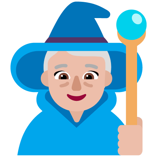 Microsoft design of the woman mage: medium-light skin tone emoji verson:Windows-11-22H2