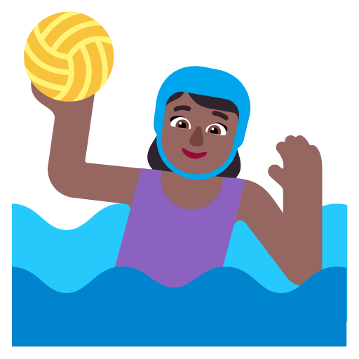 Microsoft design of the woman playing water polo: medium-dark skin tone emoji verson:Windows-11-22H2