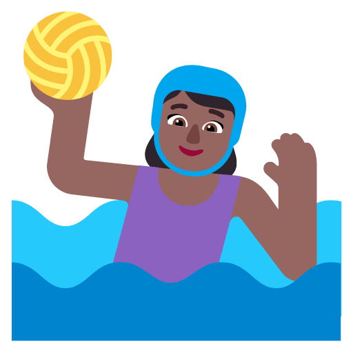 Microsoft design of the woman playing water polo: medium-dark skin tone emoji verson:Windows-11-22H2