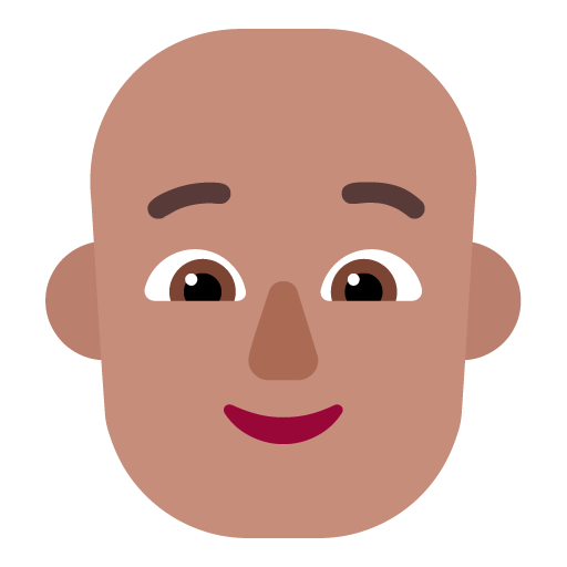 Microsoft design of the person: medium skin tone bald emoji verson:Windows-11-22H2