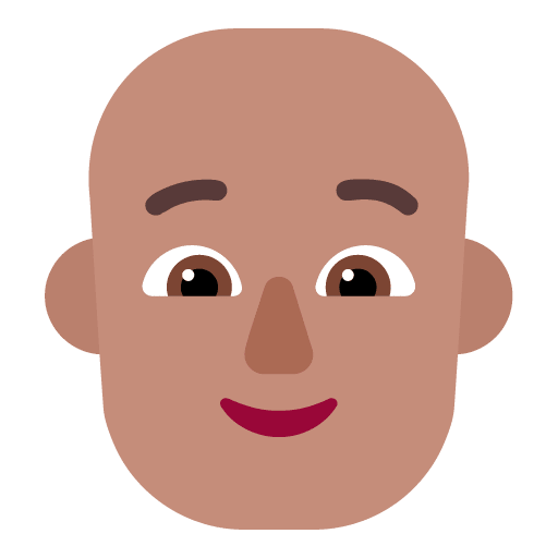 Microsoft design of the person: medium skin tone bald emoji verson:Windows-11-22H2