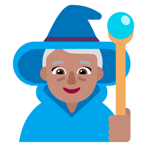 Microsoft design of the woman mage: medium skin tone emoji verson:Windows-11-22H2