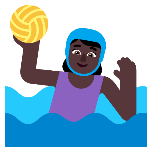 Microsoft design of the woman playing water polo: dark skin tone emoji verson:Windows-11-22H2