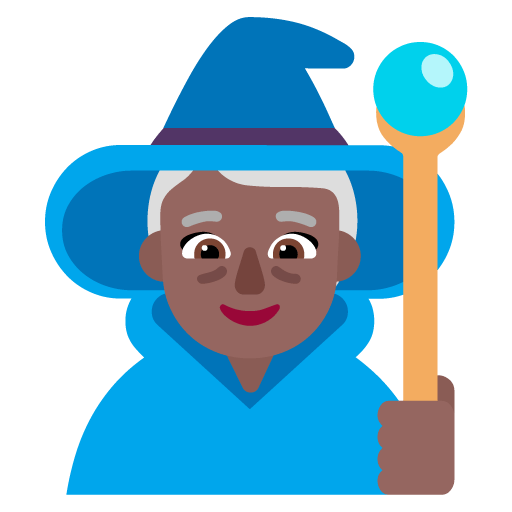 Microsoft design of the woman mage: medium-dark skin tone emoji verson:Windows-11-22H2