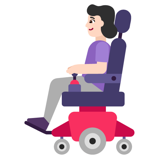 Microsoft design of the woman in motorized wheelchair: light skin tone emoji verson:Windows-11-22H2