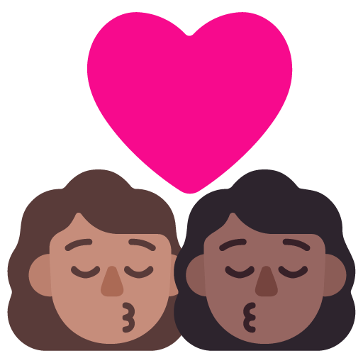 Microsoft design of the kiss: woman woman medium skin tone medium-dark skin tone emoji verson:Windows-11-22H2