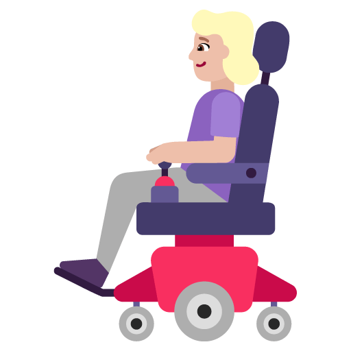 Microsoft design of the woman in motorized wheelchair: medium-light skin tone emoji verson:Windows-11-22H2
