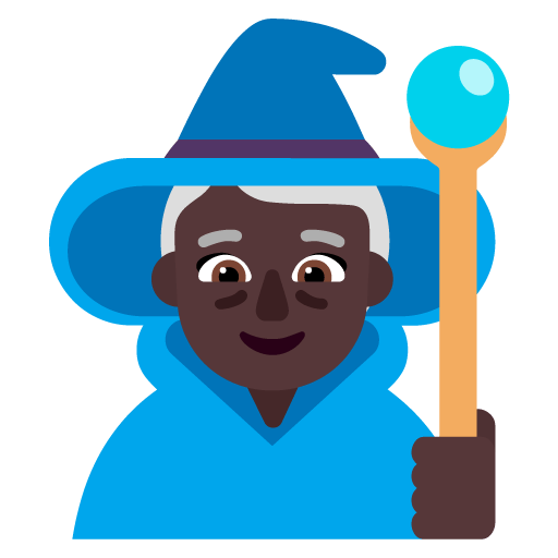 Microsoft design of the woman mage: dark skin tone emoji verson:Windows-11-22H2