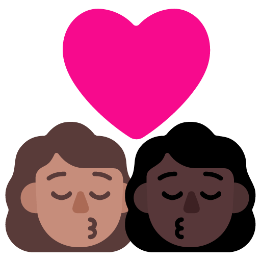 Microsoft design of the kiss: woman woman medium skin tone dark skin tone emoji verson:Windows-11-22H2