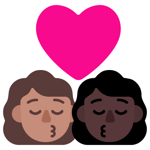 Microsoft design of the kiss: woman woman medium skin tone dark skin tone emoji verson:Windows-11-22H2