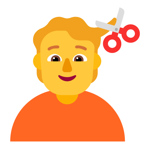 Microsoft design of the person getting haircut emoji verson:Windows-11-22H2