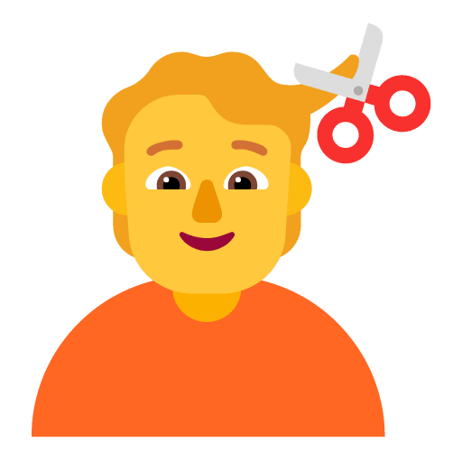Microsoft design of the person getting haircut emoji verson:Windows-11-22H2