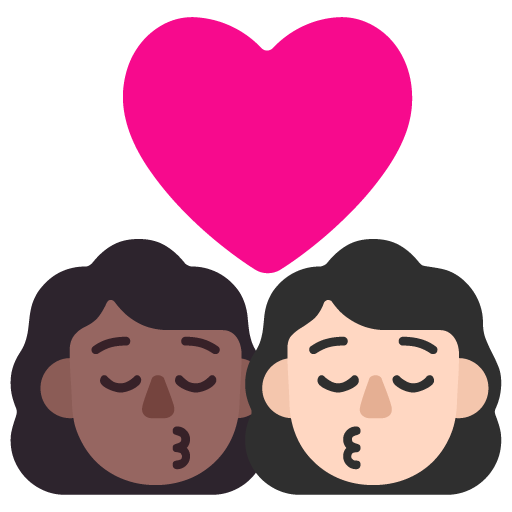 Microsoft design of the kiss: woman woman medium-dark skin tone light skin tone emoji verson:Windows-11-22H2