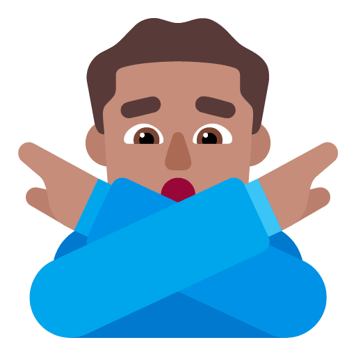 Microsoft design of the man gesturing NO: medium skin tone emoji verson:Windows-11-22H2