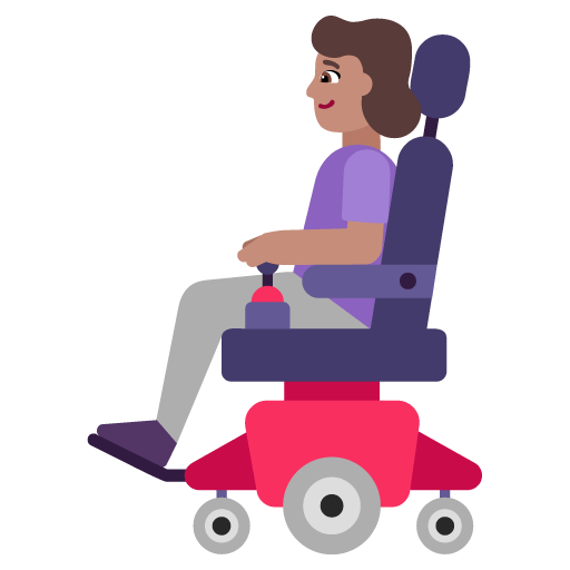 Microsoft design of the woman in motorized wheelchair: medium skin tone emoji verson:Windows-11-22H2