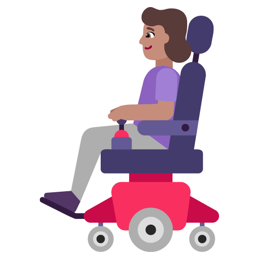 Microsoft design of the woman in motorized wheelchair: medium skin tone emoji verson:Windows-11-22H2