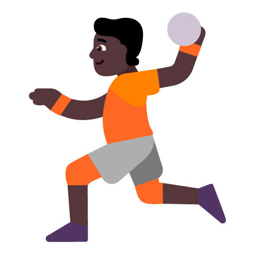 Microsoft design of the person playing handball: dark skin tone emoji verson:Windows-11-22H2