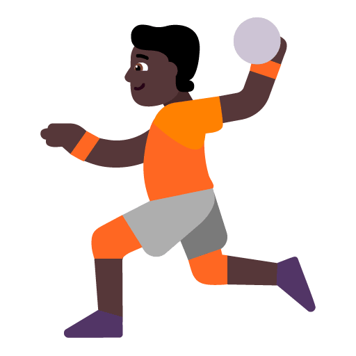 Microsoft design of the person playing handball: dark skin tone emoji verson:Windows-11-22H2