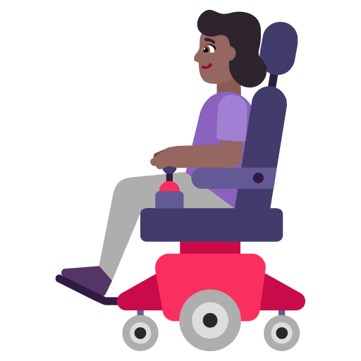 Microsoft design of the woman in motorized wheelchair: medium-dark skin tone emoji verson:Windows-11-22H2