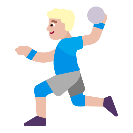 Microsoft design of the man playing handball: medium-light skin tone emoji verson:Windows-11-22H2