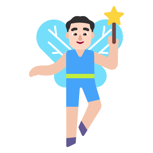 Microsoft design of the man fairy: light skin tone emoji verson:Windows-11-22H2