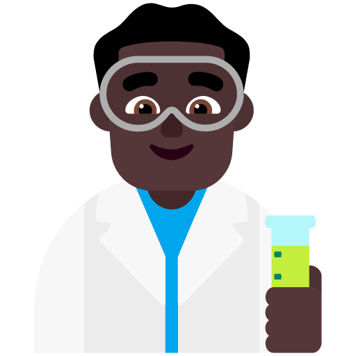 Microsoft design of the man scientist: dark skin tone emoji verson:Windows-11-22H2