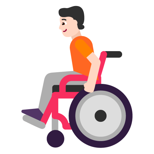Microsoft design of the person in manual wheelchair: light skin tone emoji verson:Windows-11-22H2